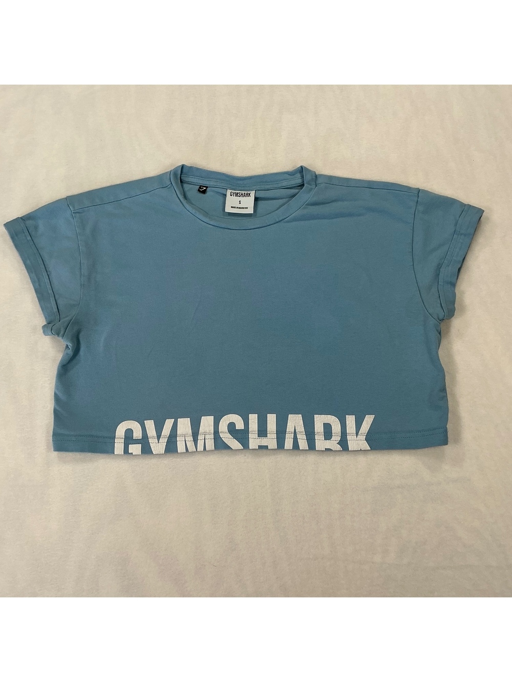 Gymshark Women’s Crop T Shirt Blue Short Sleeve Logo Graphic Size Small